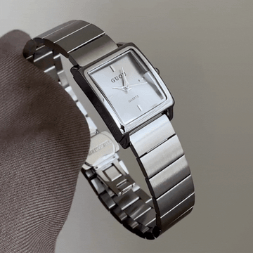 Timeless Modern: White Rectangular Dial Watch with Silver Stainless Steel Bracelet