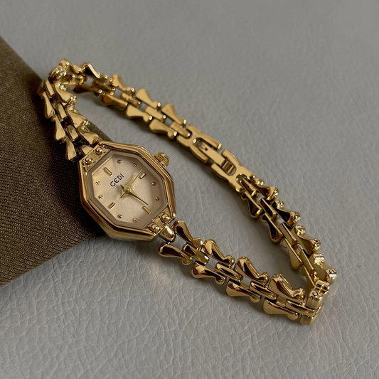 Gold Thorn Bracelet Quartz Watch for Women – Octagonal Gold Dial, Bold & Elegant