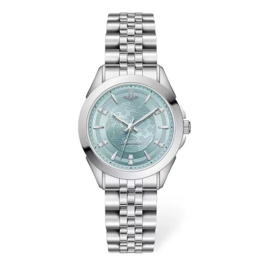 Versatile Daily: Blue Round Dial Watch with Silver Bezel & Stainless Steel Bracelet