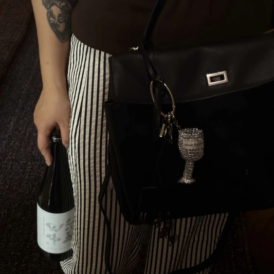 Silver Crochet Wine Glass Keychain with Gold Accents | Cheers