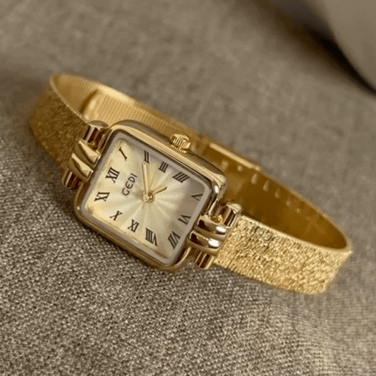 Gilded Grace – Women’s Slim Gold Watch with Rectangular Dial