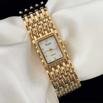 Minimalist Elegant White Rectangular Dial Gold Bangle Chain Watch