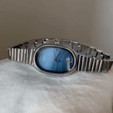 Silver Women’s Oval Blue Mother-of-Pearl Dial Quartz Watch Minimalist Elegant Style