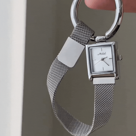 Magnetic Silver Ring Bracelet Watch – Square Dial for Women