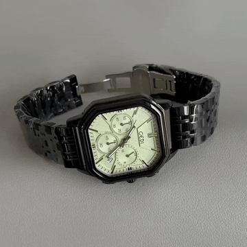 Green Women's Watch – Oversized Dial with Black Wide Leather Strap | Moss