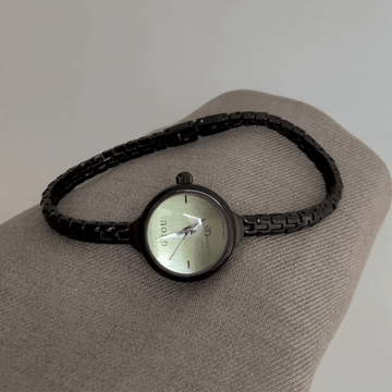 Black Women's Watch – Dainty Mini Round Green Dial with Leather Strap | Ivy