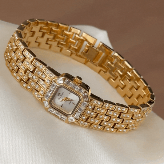 Modern Elegance White & Gold Diamond Quartz Watch
