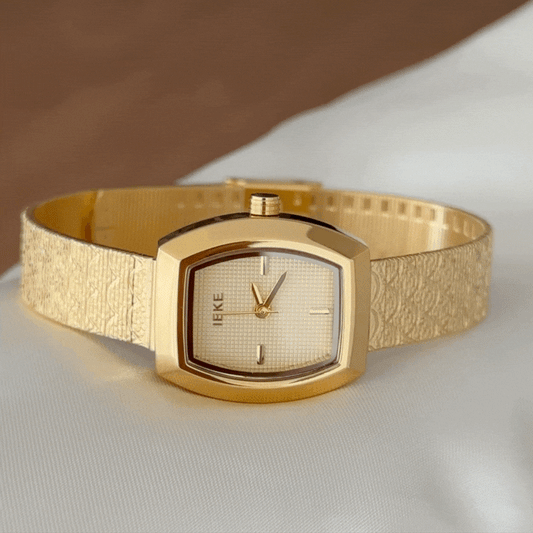 Retro Luxury Gold Tonneau Watch with Brushed Alloy Bracelet - Quartz