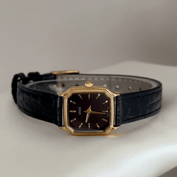 Urban Commute Black Square Dial Watch – Gold Case & Black Genuine Leather Quartz