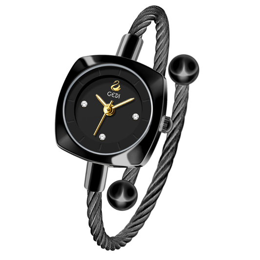 Women’s Petite Black Braided Bracelet Watch – Small Round Face Quartz Fashion Timepiece