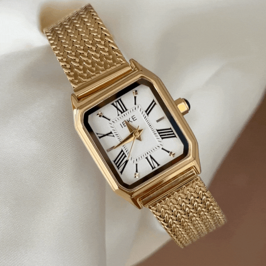 Vintage Literary White Rectangular Dial Gold Wheat-Pattern Quartz Watch