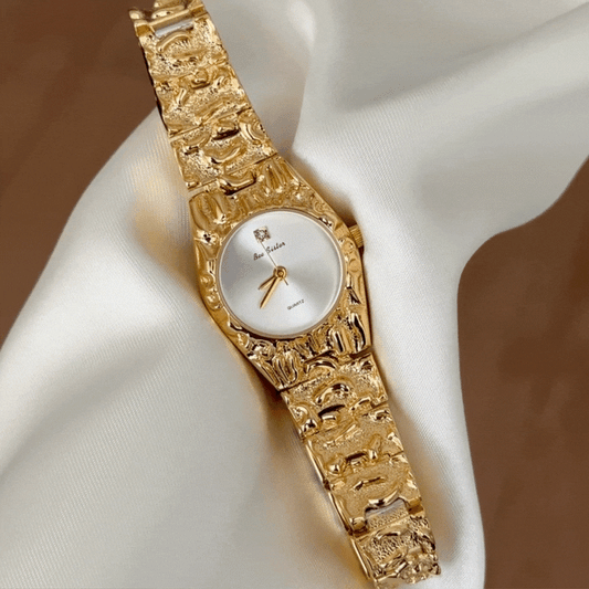 Silver Round Dial Gold Bezel Watch with Alloy Bracelet - Daily Elegance Collection