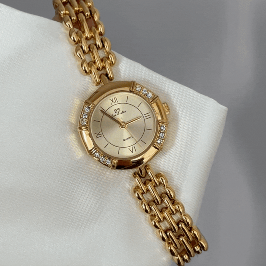 European Luxury Watch - Gold Octagon Diamond Case & Bracelet