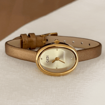 Luna Gold – Women’s Minimalist Oval Dial Watch with Ultra-Slim Gold Strap