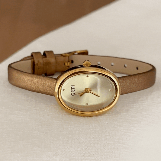 Luna Gold – Women’s Minimalist Oval Dial Watch with Ultra-Slim Gold Strap