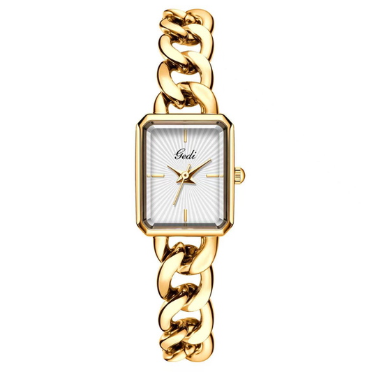 Vintage Elegance Gold Rectangular Watch with Alloy Bracelet & Precision Quartz Movement
