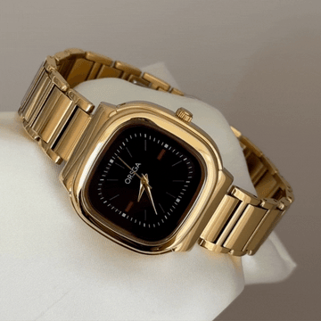 Urban Elite Black Rectangular Dial Gold Stainless Steel Quartz Watch