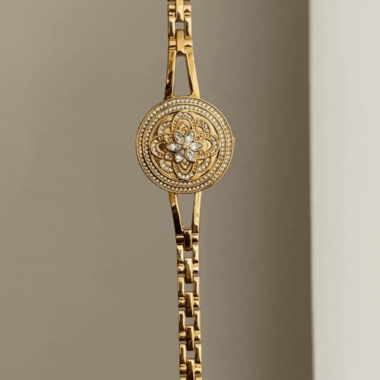 Vintage Locket-Style Watch with White Mother-of-Pearl Dial & Gold Alloy Chain