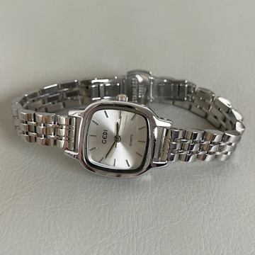 Silver Steel Chain Square White Dial Ladies Quartz Watch
