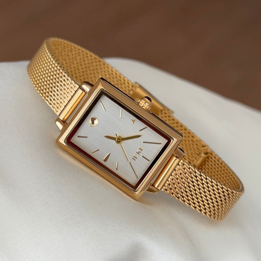 Intellectual White Rectangular Gold Wheat-Strap Quartz Watch