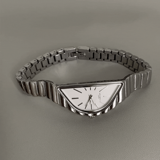White/Silver Women’s Watch – Minimalist Half-Moon Dial Silver Bracelet | Dainty Elegant Silver Watch for Women – Luna