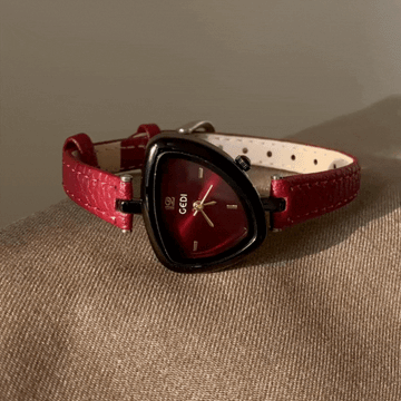 Red Women Watch – Irregular Triangle Face Dainty Watch Leather Strap Unique Style | Flame