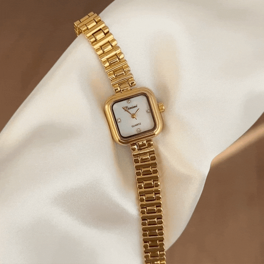 Timeless Elegance Gold Rectangular Dial Alloy Bracelet Quartz Watch