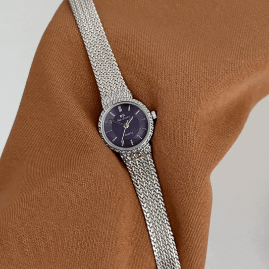 Daily Elegance Purple Round Dial Silver Bezel Wheat Pattern Alloy Strap Watch