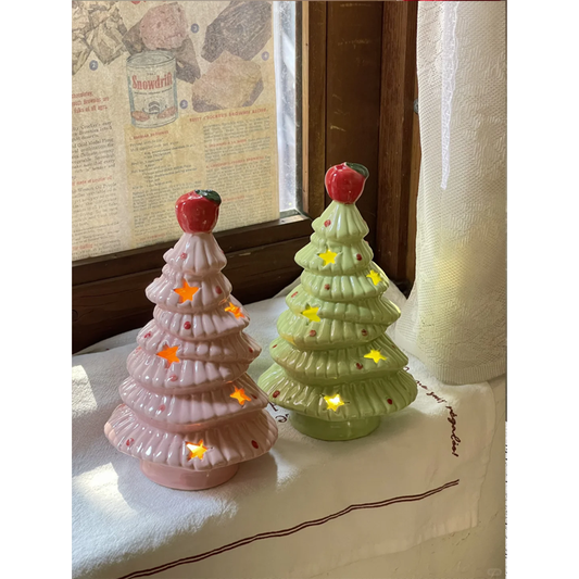 Ceramic Christmas Tree Night Light – Warm Ambient Bedside Lamp, Holiday Table Decor Gift, Battery Powered (10.5×9.5×17 cm)