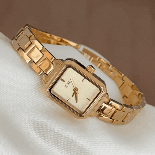 Executive Gold Square Case Quartz Timepiece with Matching Bracelet