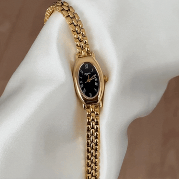 Gold-Tone Alloy and Black Oval Dial Quartz Watch for Women - Elegant Style