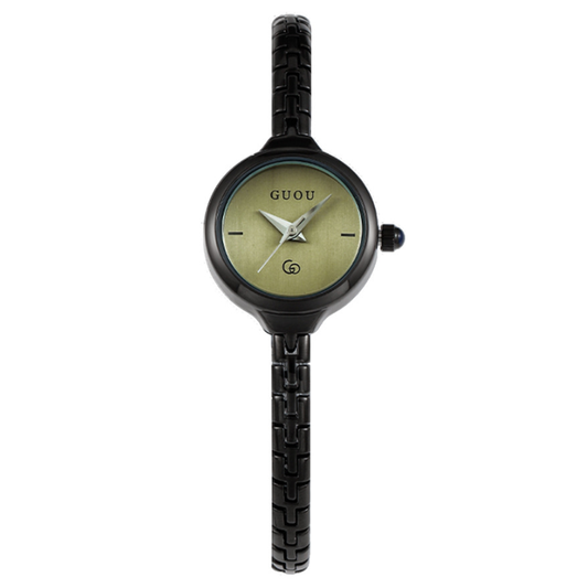 Black Women's Watch – Dainty Mini Round Green Dial with Leather Strap | Ivy