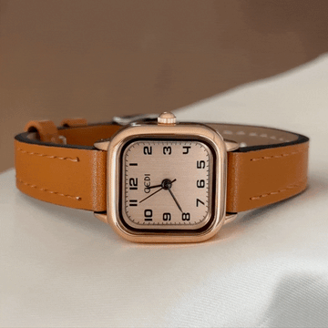 Elegant Rose Gold Rectangular Watch - Brown Vegan Leather Strap