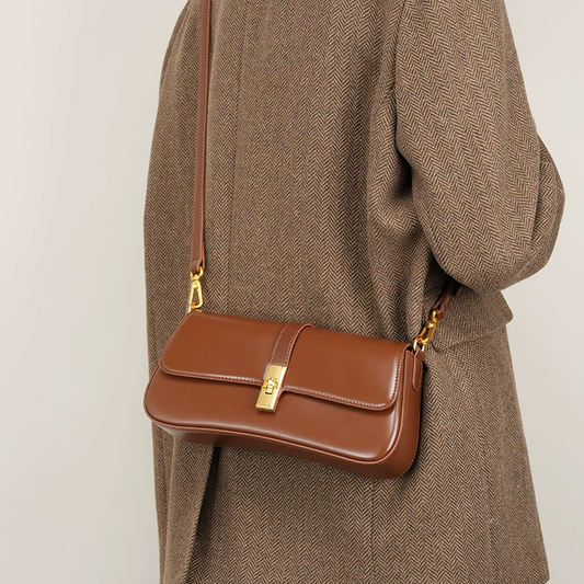 Premium Leather Baguette Bag – Elegant Underarm & Crossbody Purse