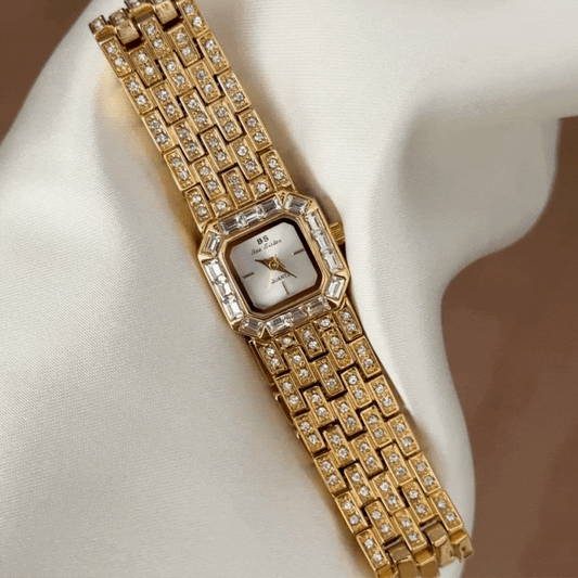 Modern Elegance White & Gold Diamond Quartz Watch