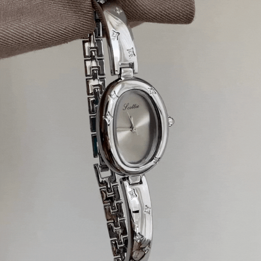 Stella Mist – Women’s Grey Sculpted Watch with Star Accents