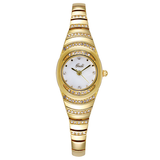 Golden Radiance: Gold Dial Diamond Quartz Watch