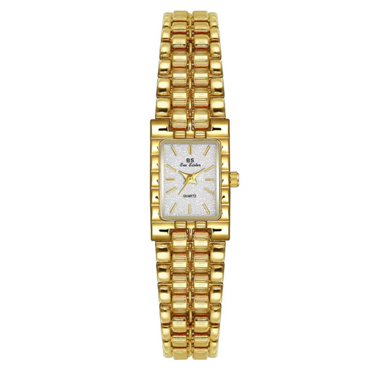 Classic Vintage Square White Dial Gold-Tone Alloy Bracelet Quartz Watch