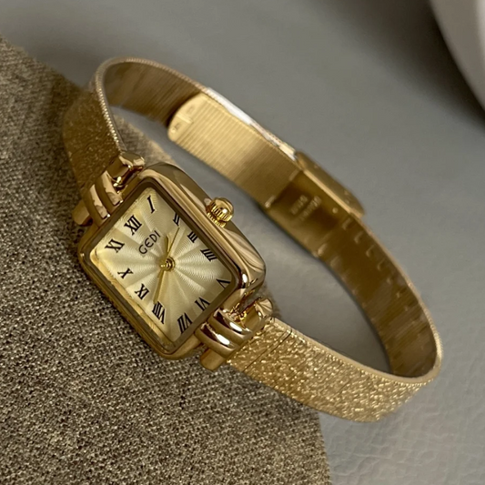 Gilded Grace – Women’s Slim Gold Watch with Rectangular Dial