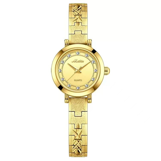 Modern Opulence: Gold Round Dial Watch with Gold Bezel & Stainless Steel Bracelet