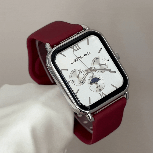 Bold Color Pop: White Rectangular Dial Watch with Silver Bezel & Red Silicone Strap