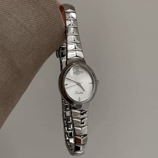 Silver Women’s Elegant Watch – Oval White Dial Quartz Watch with Silver Strap | Lunea