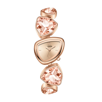 Rose Gold Women’s Irregular Crystal Watch – Red Crystal Chain Bracelet, Quartz Timepiece | Garnet