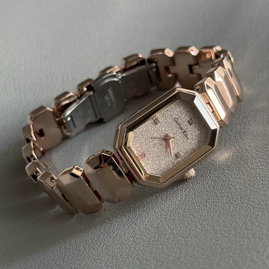 Rose Gold Women’s Rectangle Watch – Deep Sea Mother-of-Pearl Dial, Water-Resistant Quartz Timepiece | Marina
