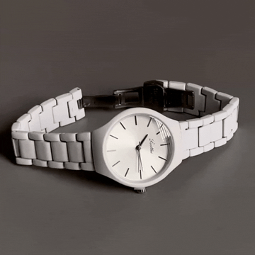 White Women’s Minimalist Watch – Round Oversized Dial Quartz Watch with Wide Strap | Arvia
