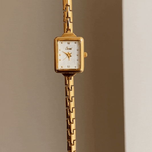 Refined White Rectangular Dial Gold Frame with Gold Alloy Band Quartz Movement