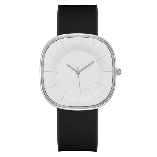 Modern Edge – Women’s Black Wide Silicone Strap White Square Dial Quartz Watch