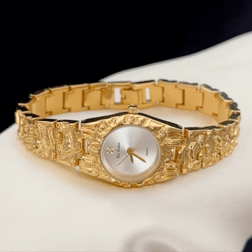 Silver Round Dial Gold Bezel Watch with Alloy Bracelet - Daily Elegance Collection
