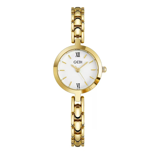 Radiant White Gold Watch - Round Case with Slim Metal Strap | Versatile Quartz