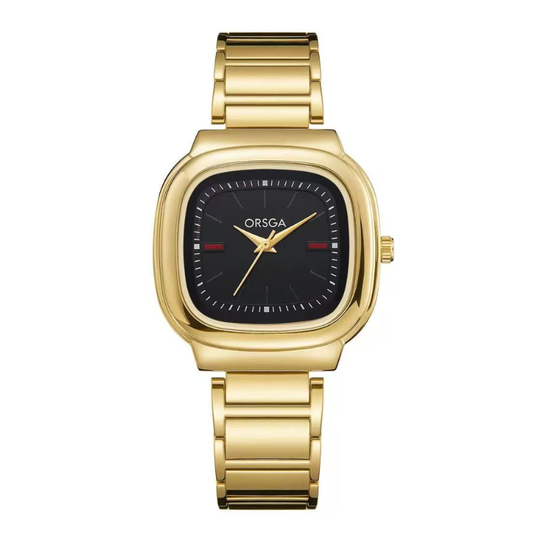 Urban Elite Black Rectangular Dial Gold Stainless Steel Quartz Watch